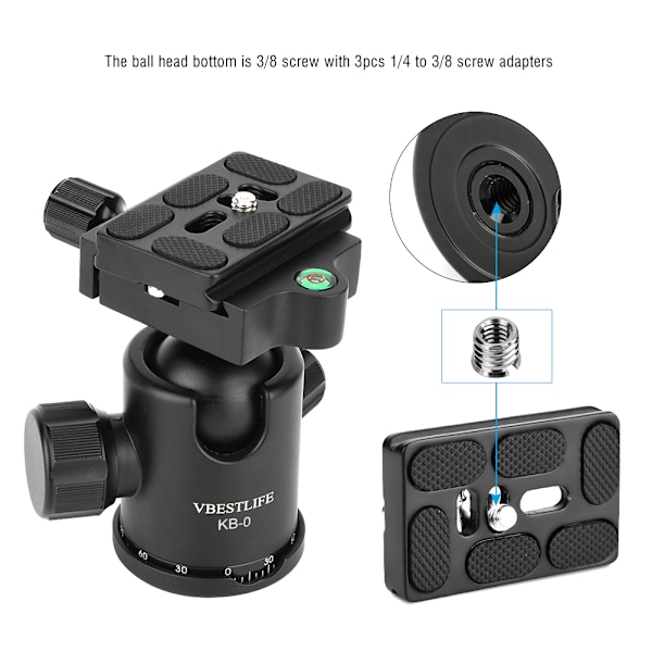 VBESTLIFE Aluminiumlegering Mini Tripod Kulledhuvudfäste Stativ med Snabbladdningsplatta