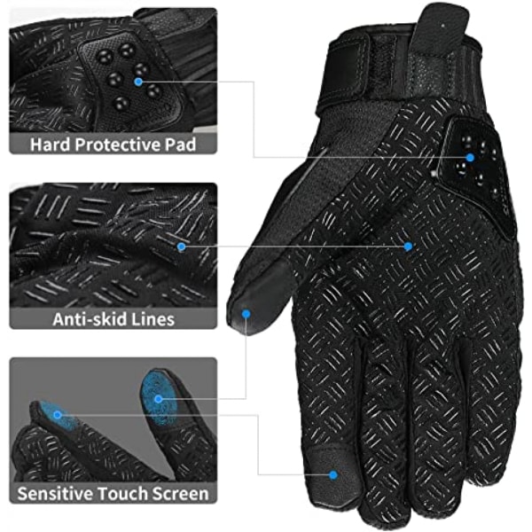 Motorcykelhandskar Steel Knuckle Motorcykel ATV Motocross Dirt Bike Racing BMX MX Downhill Tactical Gloves Pekskärm (XL, Svart)