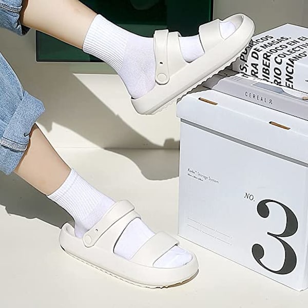 Pudeslippers til kvinder og mænd, Cloud Slippers, skridsikre, hurtigtørrende badeværelses- og brusebadsslippers, åbne tå, bløde, tykke slippers (hvide)