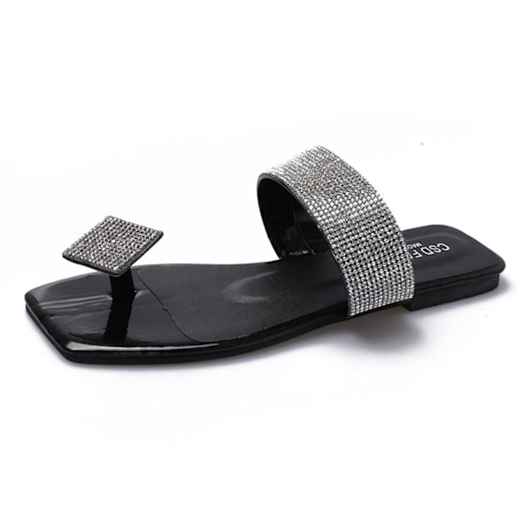 Pin-toe-sandaalit naisille, kesäiset neliövarpaat, strassit, keijutyyli - Musta (koko 35)