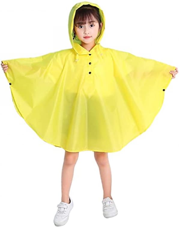 Barne regnponcho med hette, regnfrakk, gul, M