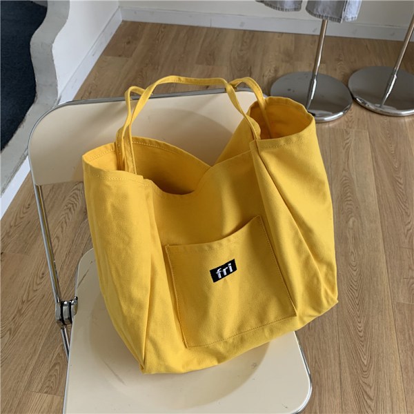Gul väska mode koreanska damväskor en axel stor kapacitet modetryck shoppingväska canvas tote väska