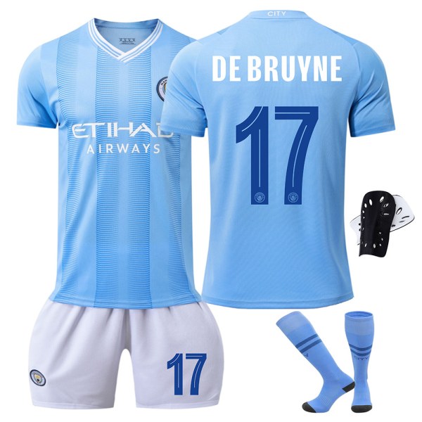 Manchester City fotballdraktsett med sokker og beskyttelsesutstyr, Champions League-utgave 23/24 17 DE BRUYNE XL