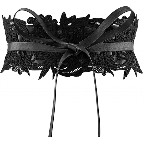 AVEKI Dam Spets Bälte Obi Rosett Midjeband Bredd Bälte Rosett Wrap Boho Korsett Klänning Midjeband PU Läder, Svart