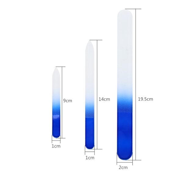 3 stk Holdbare Glass Neglefiler i Ulike Størrelser for Sliping, Polering og Manikyr