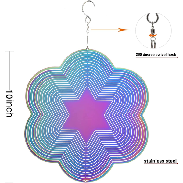 Tuulensuojus Ulkona Metalli 3D Tuulensuojus Riippuva Piha Puutarha Sisustuslahjat Ruostumaton Teräs Kuusikulmainen Tähtipyörittäjät 360° Rota Six-pointed Star