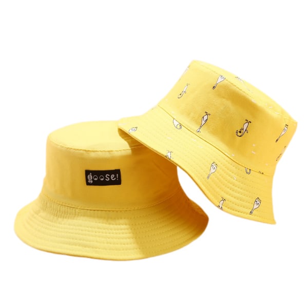 Söt Bucket Hat Beach Fisherman Hattar för kvinnor, vändbara dubbelsidiga slitage (söt gås, gul)