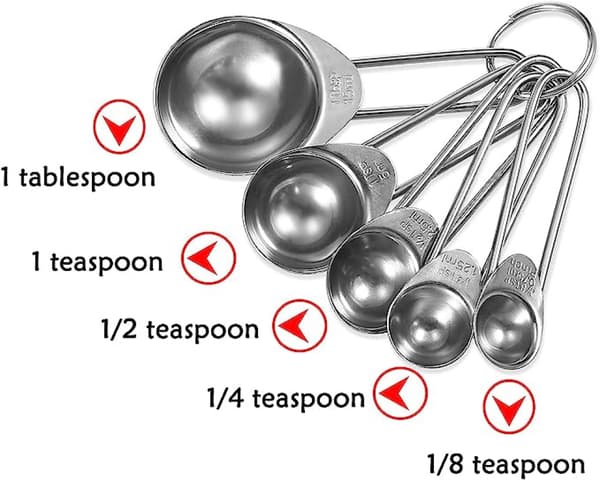 Mätskedar, Rostfritt Stål 5-delad Mätskedar Set - 1/8 tsk, 1/4 tsk, 1/2 tsk, 1 tsk & 1 msk för Mätning av Torra och Flytande Ingredienser