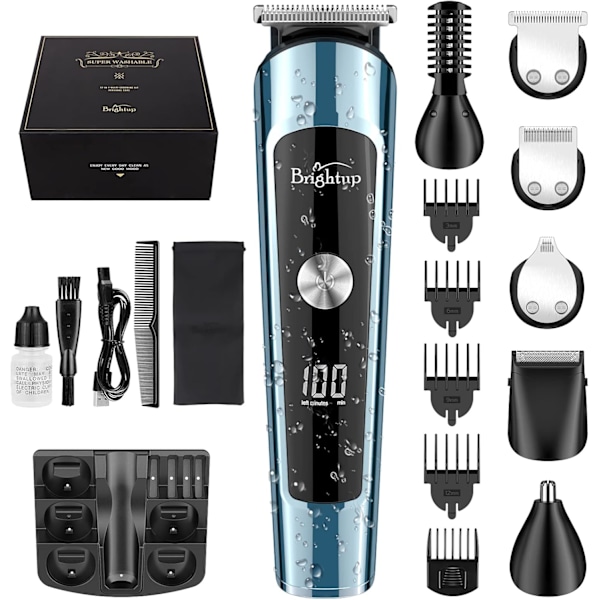Skäggtrimmer, herr grooming kit med hårklippare, elektrisk rakapparat, rakapparater för mustasch, kropp, ansikte, öra, näshårstrimmer, USB R
