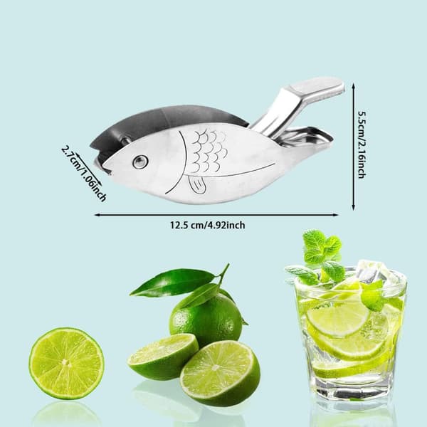 Fiskeformet manuel citronpresser, citronskivepresser i rustfrit stål og bærbar limepresser, kraftig håndpresser til appelsiner, lime Silver 1 PCS