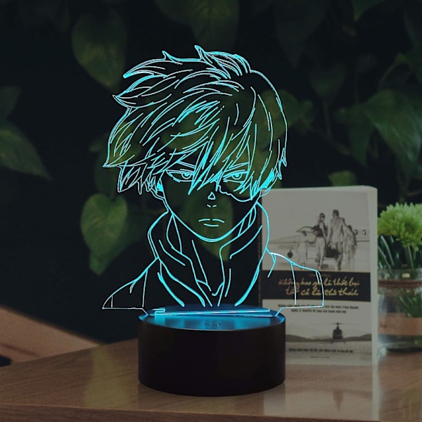 WJ 3D nattlampa Amine Figur Shoto Todoroki 16 Färg 4 Flash Läge Fjärrkontroll & Touch LED Illusion Sovrum Dekor Akryl Sängbord Skrivbordslampa My Hero Academia-C
