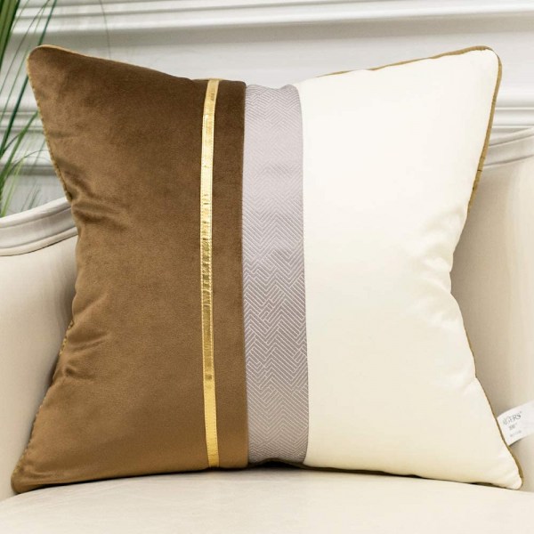 1 st vitguld randig sammets örngott (kaffebrunt, 18 x 18 tum)