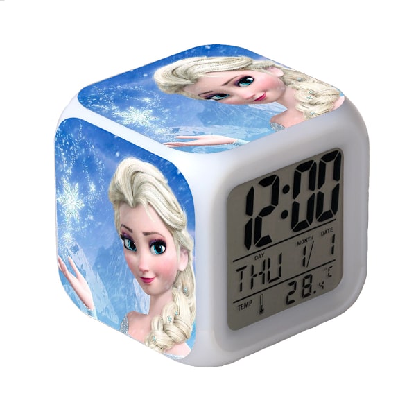 Fryst Färgglad Glödande LED-väckarklocka Anime Cartoon Barn Kvadratisk Klocka Digital Väckarklocka med Tid, Temperatur, Alarm, Datum