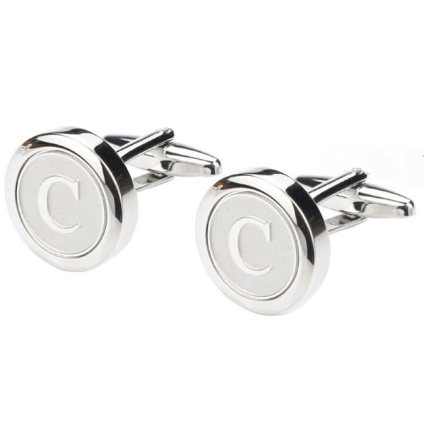 Classic Stainless Steel Initial Cufflinks 26 Alphabet Initial Letter Cufflinks Business Wedding Shirts -C