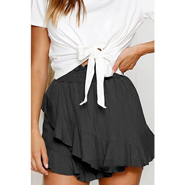 Damshorts Sommar Casual Dragsko Elastisk Midja Bekväma Shorts med Fickor --- Svart（Storlek M）