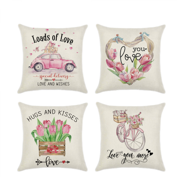 Valentine's Day Throw Pillow Covers 18 x 18 Inches 4  PCS  Valentine Car Garland Love Heart Bike  Pillow Covers Zippered Square Pillowcase（LOVE H）