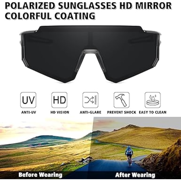 Polarisoidut urheiluaurinkolasit miehille ja naisille, ajoon, kalastukseen, pyöräilyyn ja maastopyöräilyyn, UV400-suoja : Clear Gray Frame-gray Lens