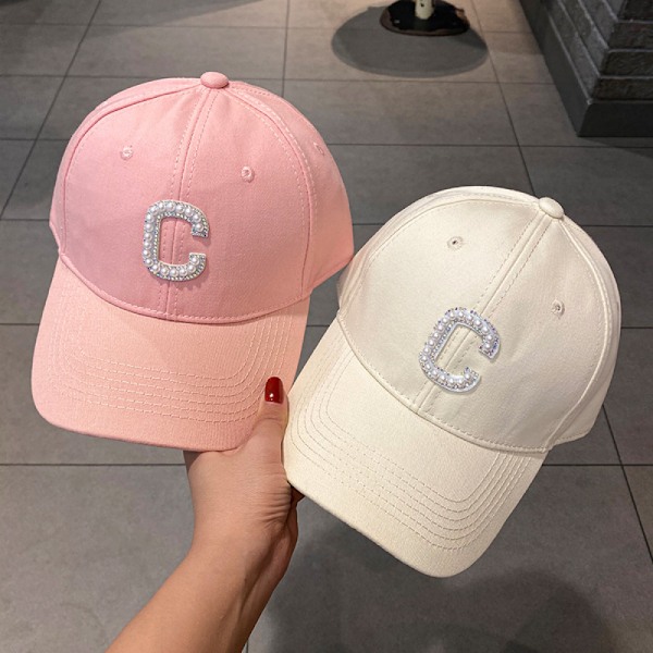 Dotpet Rhinestone C-bogstav Justerbar Baseball Cap (Mørk Beige)
