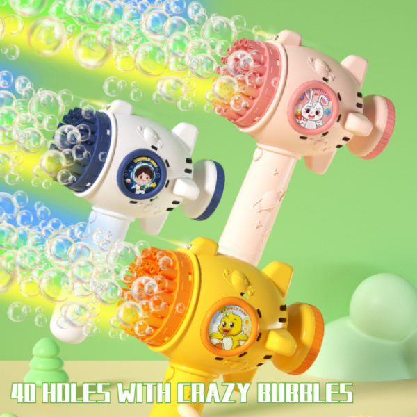 40-håls elektrisk bubbelblåsare med färgglada lampor - Rolig och automatisk bubbelraketleksak för barn (blå)
