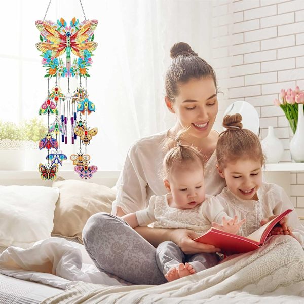 Diamantmålning Vindspel, Solfångare Konst Vindspel Kit Dubbelsidig 5D Fjäril och Kolibri Hängande Ornament för Vuxna Butterfly C