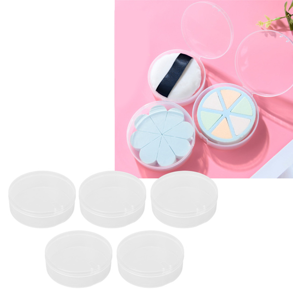 Pulverpuf Opbevaringsboks Transparent Multifunktionel Bærbar Makeup Puf Etui til Perler Øreringe 5stk