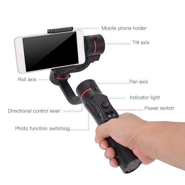 H2 3-axlig handhållen kulled mobiltelefon intelligent anti-shake stabilisator för utomhus live