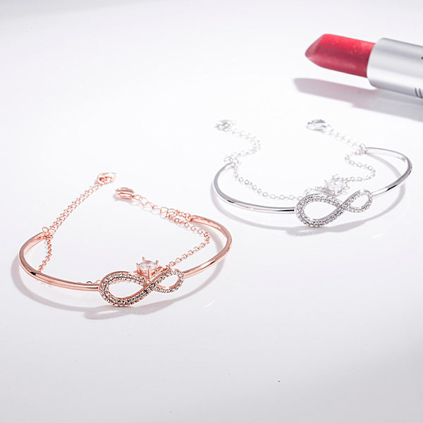 s925 Sterling Silver Dubbel Lager Diamant Armband, Roséguld