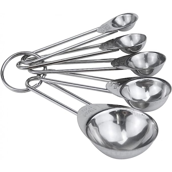 Mätskedar, Rostfritt Stål 5-delad Mätskedar Set - 1/8 tsk, 1/4 tsk, 1/2 tsk, 1 tsk & 1 msk för Mätning av Torra och Flytande Ingredienser
