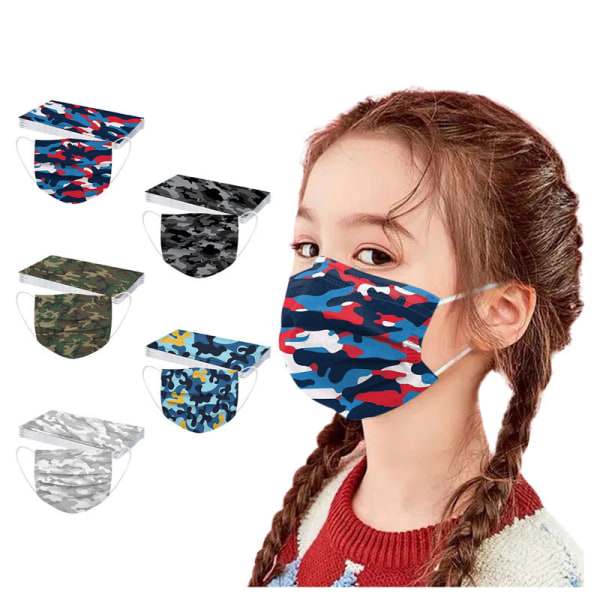 50 st Engångsansikte för barn Barn 3-lagers print kamouflage öronögla Skyddande ansikte som andas Pojkar Flickor (4)