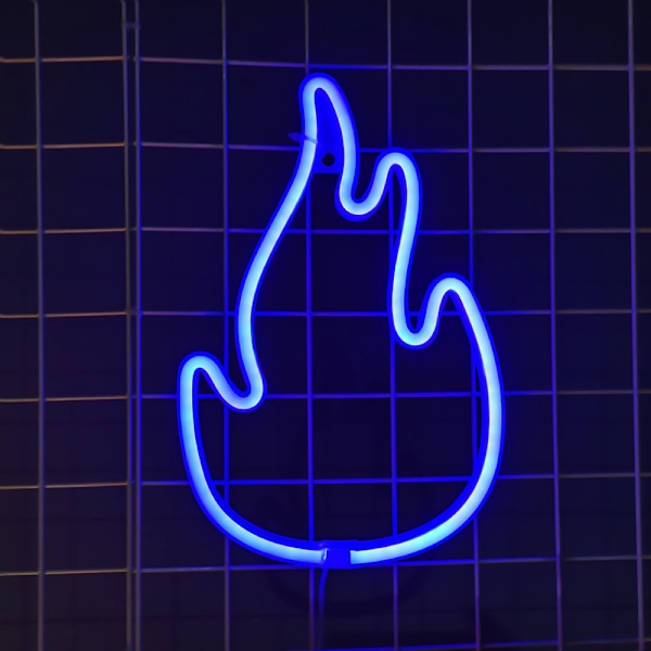 Flammformad neonljus för sovrumsestetik LED-skylt för väggdekor USB/batteridriven flammformad neonskylt neonljusskyltar (blå)