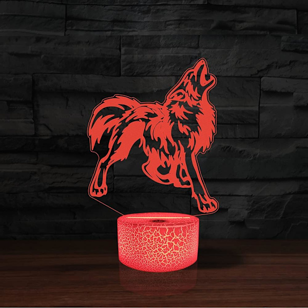 WJ 3D Cartoon Wolf Fjernbetjening 16 Farve Natlys Illusion Akryl LED Bordlampe Sengelampe Børns Soveværelse Skrivebordsdekoration Fødselsdagsgaver Legetøj