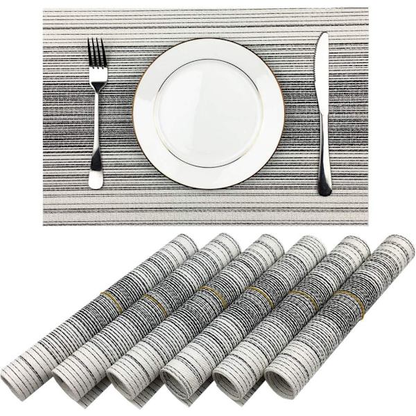Pöytäliina, Sekoitettu Väri Kestävä Kudottu Vinyyli Pöytäliina Pestävä Lämpöä Kestävä Liukumaton Keittiön Ruokapöydän Alusmatot (6 kpl, Musta w Black With White set of 6