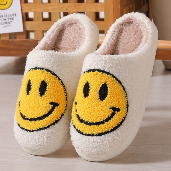 Smilende ansigts hjemmesko varme hyggelige skummesko fuzzy slides med blødt memory foam komfort bomuld slip on varme hjemmesko（5.5-6）