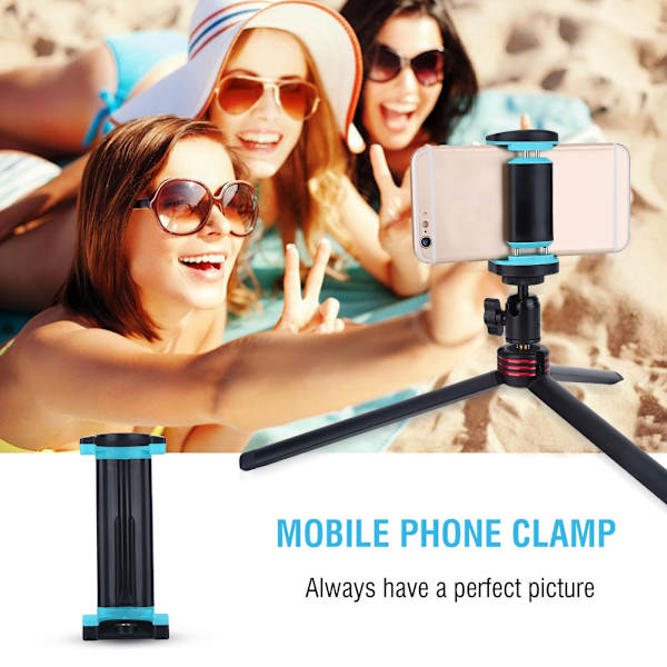 Bärbar flexibel justerbar mobiltelefonplatta kameraklämma för stativ monopod (blå-vertikal)