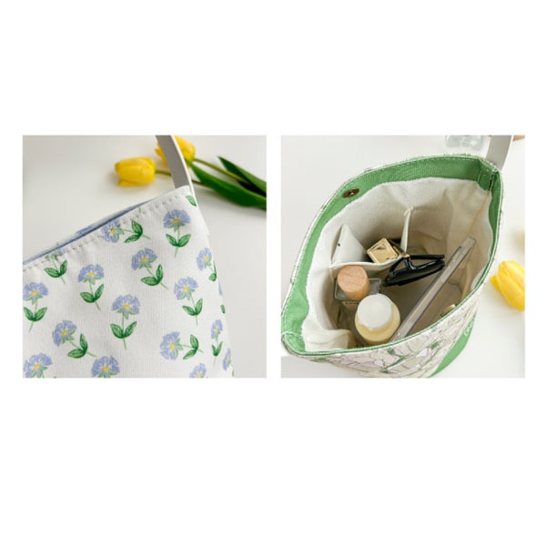 Canvas Tote Bags för kvinnor med dragkedja och fack Stor kapacitet Multi Pocket, Blommig (Brutna blommor på vit bakgrund)