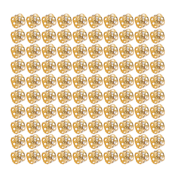 100 stk Dreadlocks Perler Glitrende Rhinestone Mote Hår Flette Ringer for Hårdekorasjon Gull