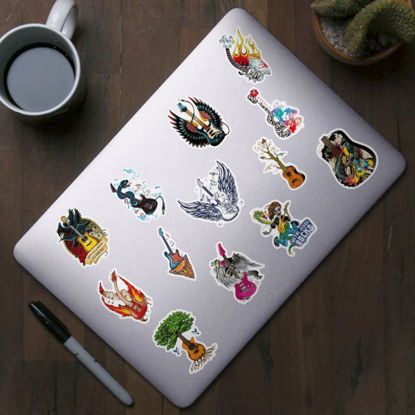 Rock Instrument Stickers, Set med 50, Vattentäta och UV-beständiga, Perfekt för alla dina prylar