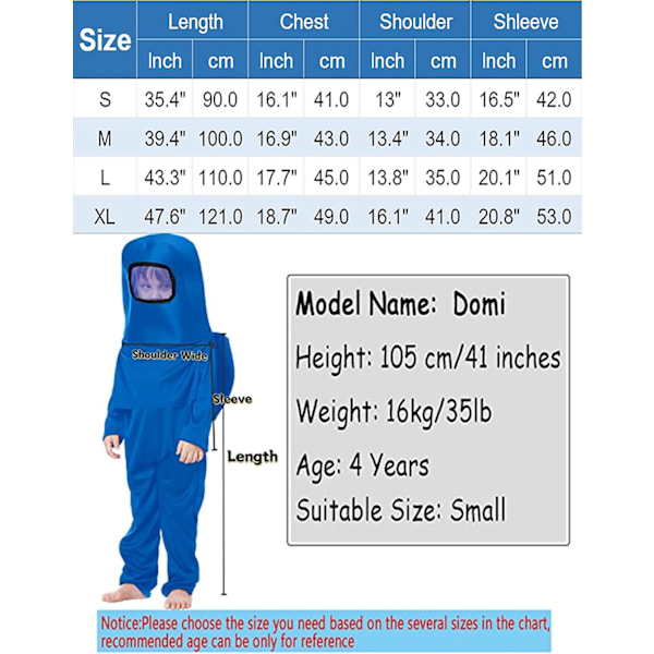 Barn Astronaut Kostyme Spill Romdrakt Rød Blå Jumpsuit Halloween Ryggsekk Cosplay Kostymer for Gutter Barn i Alderen 3-10 7-8T Blue