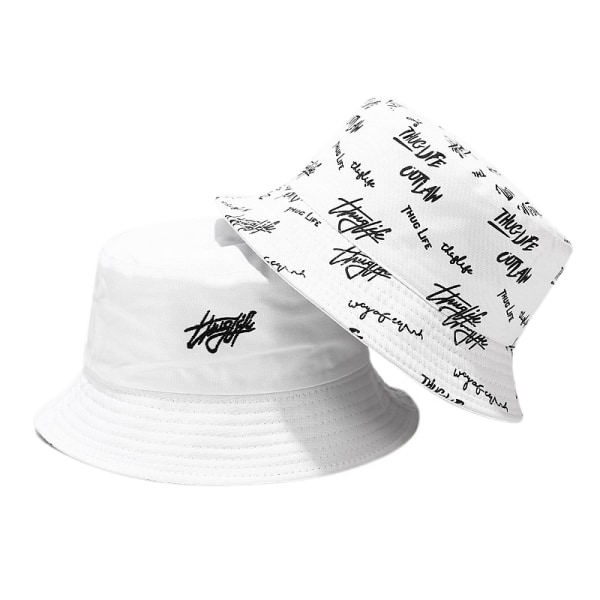 Wekity Cute Bucket Hat Beach Fisherman Hats for Women, Reversible Double-Side-Wear Unisex (White)