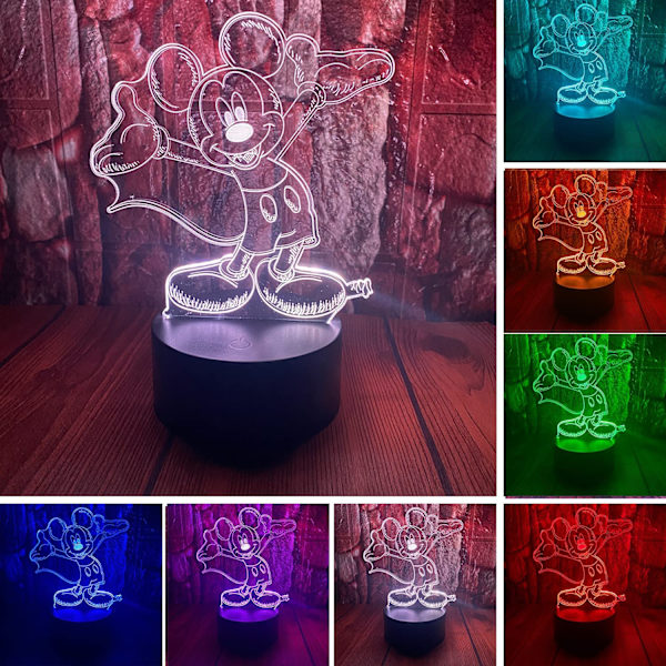 Søt Tegneserie Minnie Mickey Mouse 3D LED Optisk Illusjon Soverom Dekorasjon Bordlampe med Fjernkontroll 7 Farger Skift Dimbar Akryl