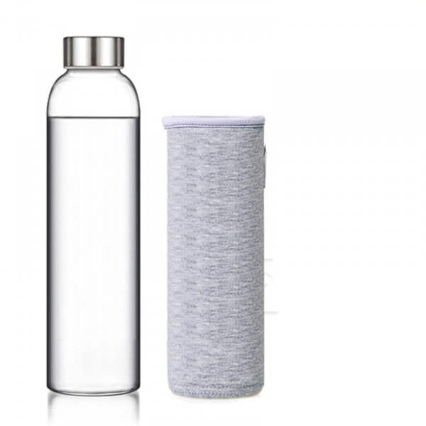 Karaff 550 ml med fodral och lock i rostfritt stål - läckagesäkert lock, återanvändbar, perfekt för resor och förvaring av drycker, juice, grå