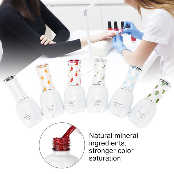 6 farger 15ml neglelakk glitter glans Soak Off langvarig UV LED gellakk manikyr