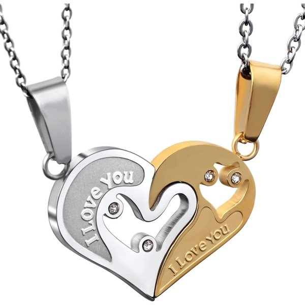 AVEKI Couple Heart Or Cat BFF Best Friend for Girls Puzzle Friendship Pendant Necklaces,316L Stainless Steel, 3-Gold&Silver