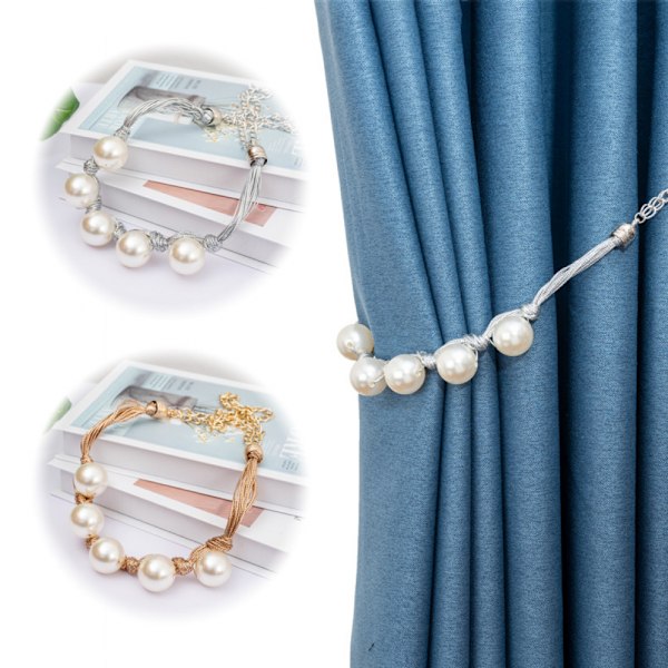 4 st konstgjorda pärlor gardinupphängningar, eleganta pärlband, dekorativa pärlgardinrep (silverfärgade)