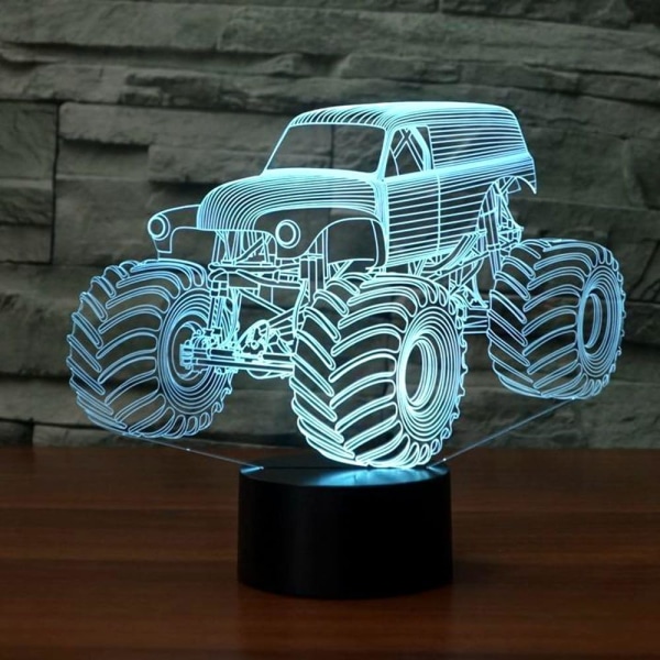 3D Illuusio LED-lamppu lapsille Monster Truck 7 väriä kosketuskytkin pöytälamppu, kotiin, toimistoon, lastenhuoneen teemaan Monster Trucks -koristeeksi