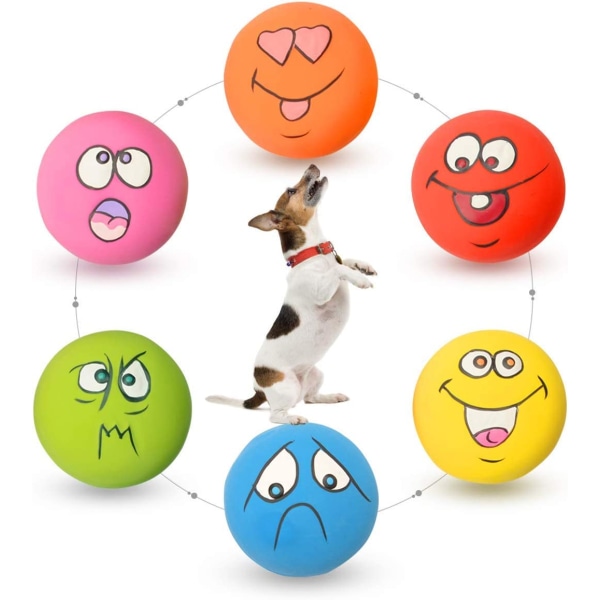 Hundleksak, mjukt gummi latex ansiktstugg Roliga pipiga hundleksaker för lek Interaktiva hundbollar för små medelstora valpar (6-pack)