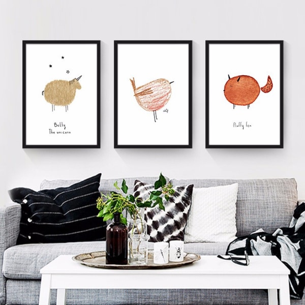 Wekity Word Meets Animals 4 väggkonst Print affisch, enkel kreativ akvarellkonstteckningsdekor för hemmet Vardagsrum Sovrum Kontor och barn