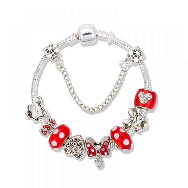 Kvinnors berlockarmband, rött kristallarmband med pärlor, rosetthänge, alla hjärtans dagpresenter för damer, flickor (storlek: 17 cm)