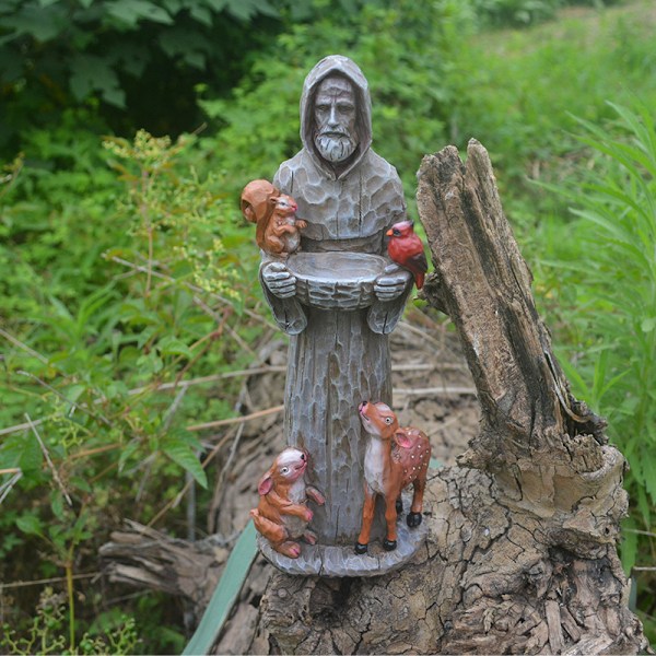 St. Francis og venner have statue med fuglefoder Kreativ harpiks håndværk statue til have gård dekoration
