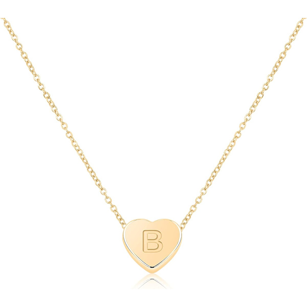 Små hjerte initial halskjeder for kvinner jenter, 14K gullbelagt håndlaget hjerte anheng bokstav halskjede, initial hjerte choker halskjede for tenåringsjenter